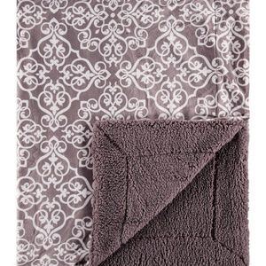 Sherpa Plush Grey & White Print Throw 50 x 60 NWT